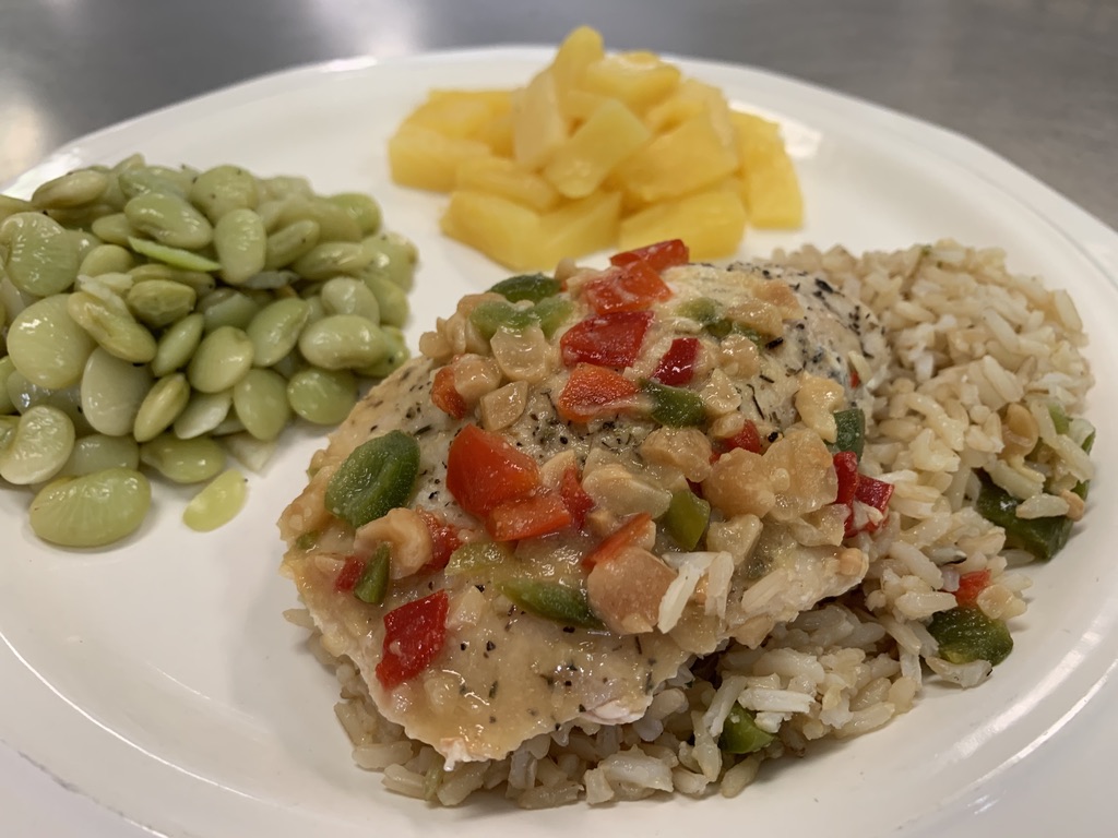 Hawaiian Chicken with rice pineapple and limas